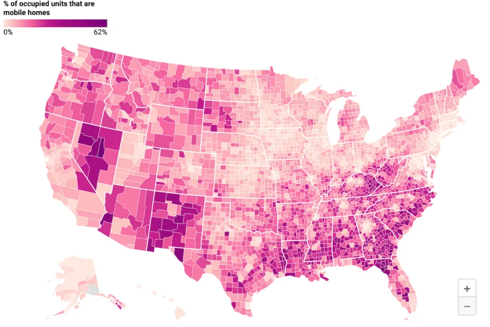 Heat map of extreme heat in rural U.S. communities.